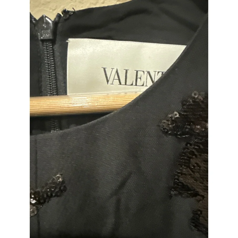 Valentino Black Embellished‎ Short Crepe Couture Dress Size 14